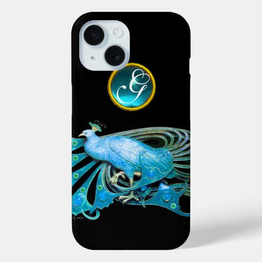 COQUES Case-Mate iPhone ELÉGANT PEACOCK EN BLEU, MONOGRAMME AQUAMARINE (Verso)