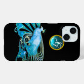 COQUES Case-Mate iPhone ELÉGANT PEACOCK EN BLEU, MONOGRAMME AQUAMARINE (Verso (horizontal))