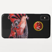 COQUES Case-Mate iPhone ÉLÉGANT PEACOCK EN ROUGE, MONOGRAMME DE RUBY (Dos (Horizontal))