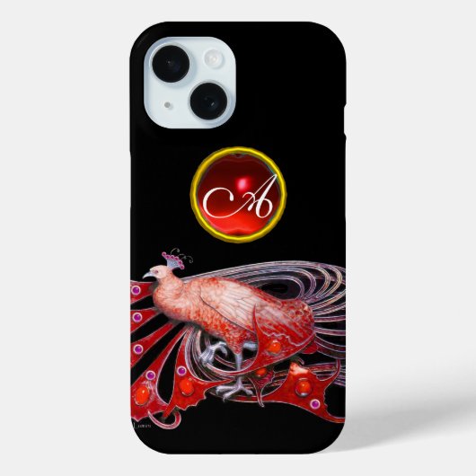 COQUES Case-Mate iPhone ÉLÉGANT PEACOCK EN ROUGE, MONOGRAMME DE RUBY (Verso)