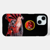 COQUES Case-Mate iPhone ÉLÉGANT PEACOCK EN ROUGE, MONOGRAMME DE RUBY (Verso (horizontal))
