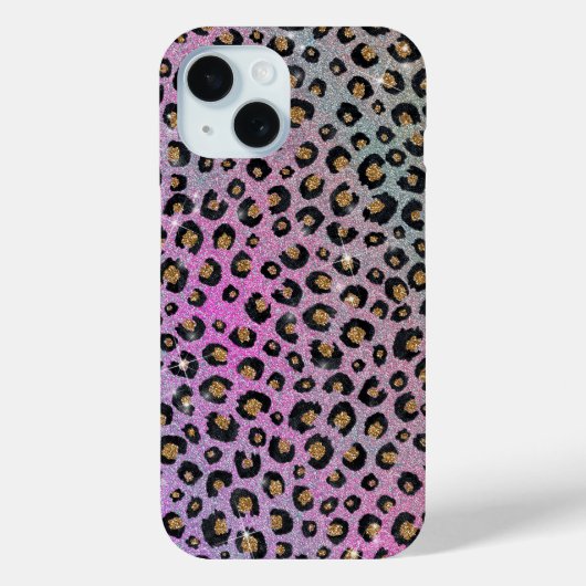 Coques Case-Mate iPhone Elegant Pink Blue Gold Glitter Black Leopard (Verso)
