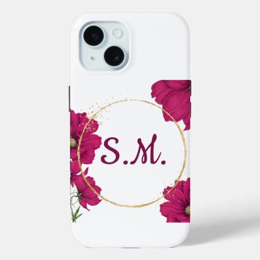 Coques Case-Mate iPhone Elegant Pink Floral Gold Circle Phone Case (Verso)