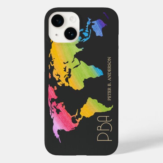 Coques Case-Mate iPhone Élégant Plan du Monde Rainbow Pastel Nom Monogramm (Verso)