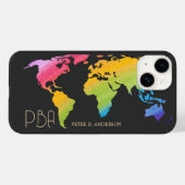 Coques Case-Mate iPhone Élégant Plan du Monde Rainbow Pastel Nom Monogramm (Verso (horizontal))