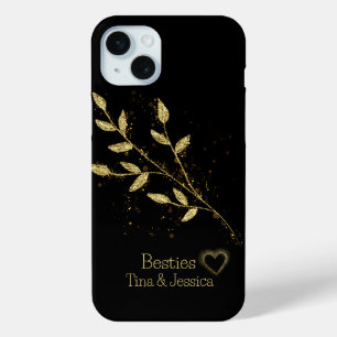 Coque iPhone 15 Mini Élégant Plante noir et or