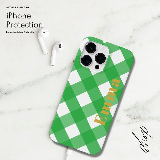Coques Case-Mate iPhone Élégant Preppy moderne vert Plaid Check Monogramme
