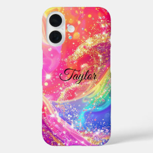Coques iPhone 16 Élégant Rainbow Glam & Glitter Personnalisé