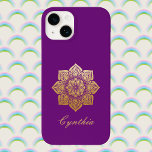 Coque Pour iPhone 14 Élégant Respirer Purple et Gold Mandala<br><div class="desc">Cet élégant design présente un mandala floral doré avec votre nom en dessous. Tapez votre nom, ou un message comme "Breathe" ou "Namaste" si vous préférez, dans la section Personnalisée. Si vous aimez la pleine conscience, la méditation ou le yoga, ce design pourrait être juste la bonne touche. Un mandala...</div>
