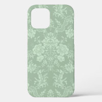 Élégant Romantique Chic Floral Damask-Sage Vert