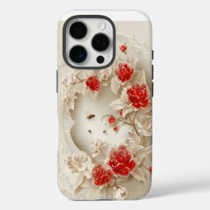 Coques iPhone 16 Pro Élégant Rose 3D, abeilles et beauté botanique