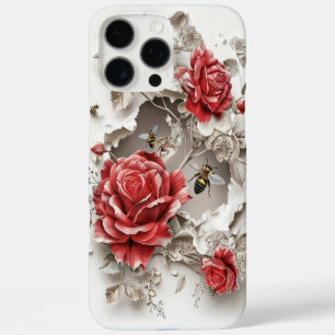 Coques iPhone 16 Pro Max Élégant Rose 3D, abeilles et beauté botanique