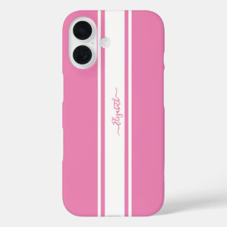 Coques iPhone 16 Élégant rose blanc rayures de course Monogrammed C