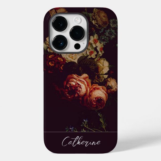 Coques Case-Mate iPhone Élégant rose chic Roses Floral sur nom noir (Verso)