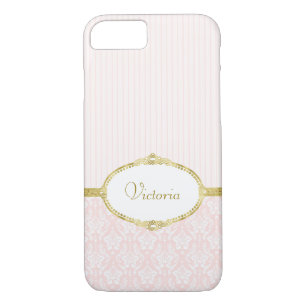 Case-Mate iPhone Case Elégant rose Damask Vintage Gold Frame et nom