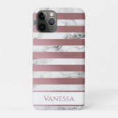 Coques Case-Mate iPhone Élégant Rose de marbre brun bracelet or avec nom (Dos)