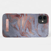 Coques Case-Mate iPhone Elégant rose en cuivre moderne or bleu marbre look (Dos (Horizontal))