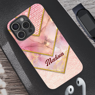 Coques iPhone 16 Pro Elégant rose en or girly géométrique Coque-Mate iP