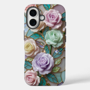 Coques iPhone 16 Élégant Rose en verre feutré aux teintes pastel
