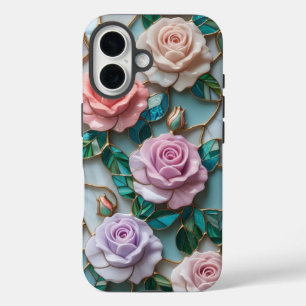 Coques iPhone 16 Élégant Rose en verre teint Motif avec pâte douce