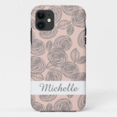 Coques Case-Mate iPhone Élégant rose floral Monogramme (Dos)