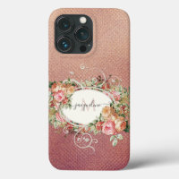 Élégant rose florale rose Vintage or Nom du script