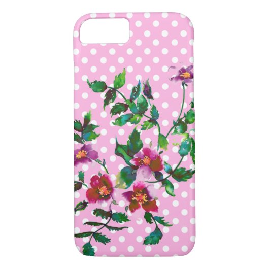 Coques Case-Mate iPhone élégant rose magenta aquarelle rose sauvage polka (Dos)