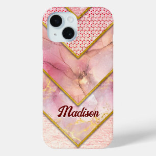 Coque Pour iPhone 15 Elégant rose or girly géométrique
