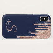 Coques Case-Mate iPhone Elégant Rose Parties scintillant d'or, Bleu marine (Dos (Horizontal))