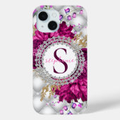 Coques Case-Mate iPhone Élégant Rose rose Bourgogne Diamants Monogramme (Verso)