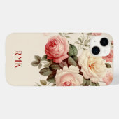 Coques Case-Mate iPhone Élégant Rose rose et bleu avec monogramme (Verso (horizontal))