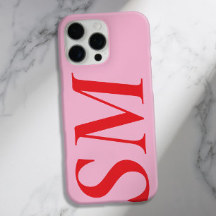 Coques iPhone 16 Pro Max Élégant rose rouge gras Monogramme initial