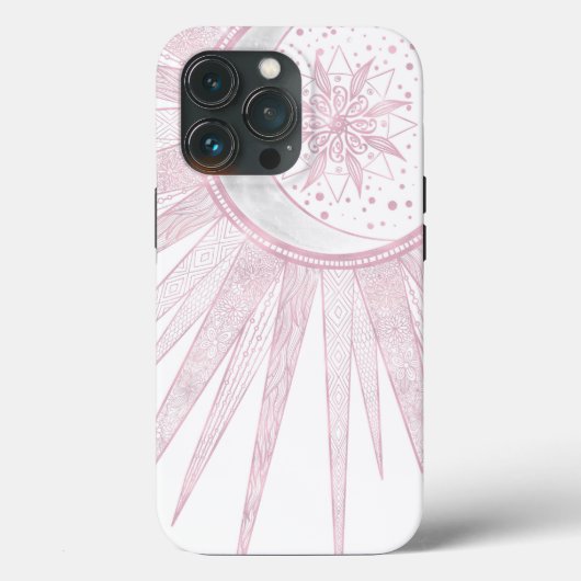 Coques Case-Mate iPhone Elégant rose Sun Moon Doodle Mandala White Design (Verso)