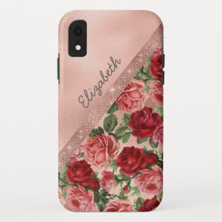 Case-Mate iPhone Case Élégant rose Vintage Roses Rouges Floral Monogramm