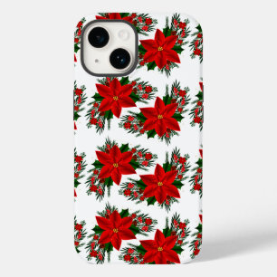 Coque Pour iPhone 14 Élégant Rouge Floral Poinsettia Pine Feuilles