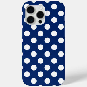 Coque iPhone 15 Pro Max Elégant Royal Blue avec de grands Pois blancs