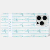 Coques Case-Mate iPhone Élégant Ruban Coquette Rayé Monogrammé Aqua (Verso (horizontal))