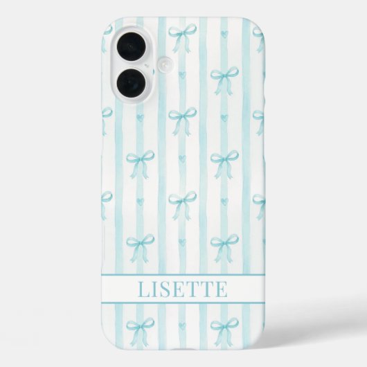 Coques Case-Mate iPhone Élégant Ruban Coquette Rayé Monogrammé Aqua (Verso)