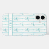 Coques Case-Mate iPhone Élégant Ruban Coquette Rayé Monogrammé Aqua (Verso (horizontal))