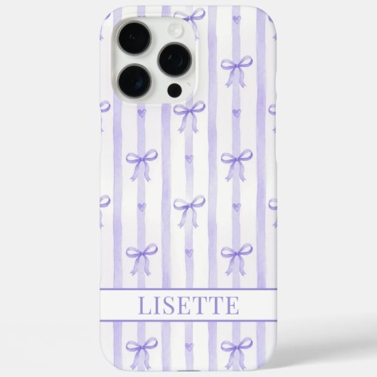 Coques Case-Mate iPhone Élégant Ruban Coquette Rayé Violet Monogrammé (Verso)