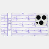 Coques Case-Mate iPhone Élégant Ruban Coquette Rayé Violet Monogrammé (Verso (horizontal))