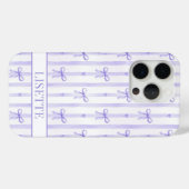 Coques Case-Mate iPhone Élégant Ruban Coquette Rayé Violet Monogrammé (Verso (horizontal))