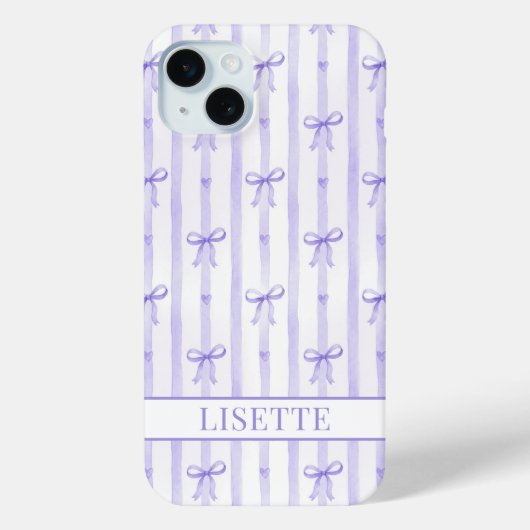 Coques Case-Mate iPhone Élégant Ruban Coquette Rayé Violet Monogrammé (Verso)