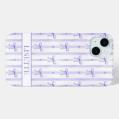 Coques Case-Mate iPhone Élégant Ruban Coquette Rayé Violet Monogrammé (Verso (horizontal))