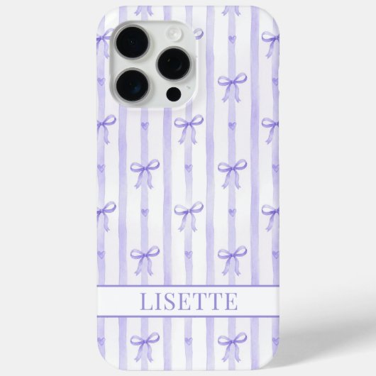Coques Case-Mate iPhone Élégant Ruban Coquette Rayé Violet Monogrammé (Verso)