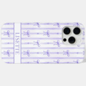 Coques Case-Mate iPhone Élégant Ruban Coquette Rayé Violet Monogrammé (Verso (horizontal))