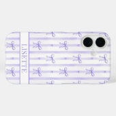 Coques Case-Mate iPhone Élégant Ruban Coquette Rayé Violet Monogrammé (Verso (horizontal))