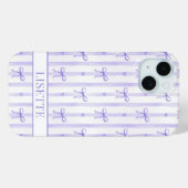 Coques Case-Mate iPhone Élégant Ruban Coquette Rayé Violet Monogrammé (Verso (horizontal))
