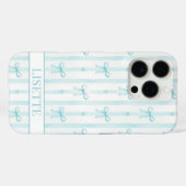 Coques Case-Mate iPhone Élégant Rubans Coquette Rayés Aqua Monogrammés (Verso (horizontal))