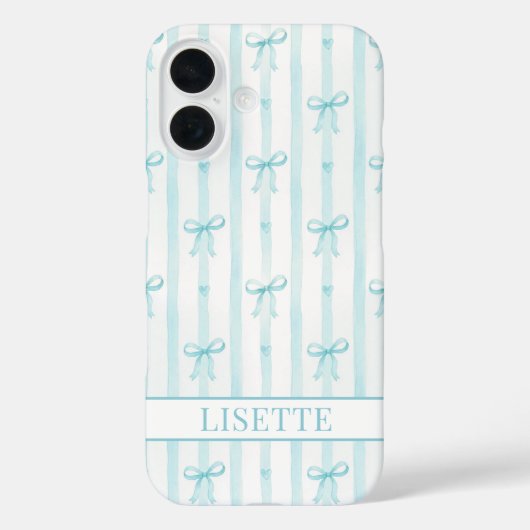 Coques Case-Mate iPhone Élégant Rubans Coquette Rayés Monogrammés Aqua (Verso)